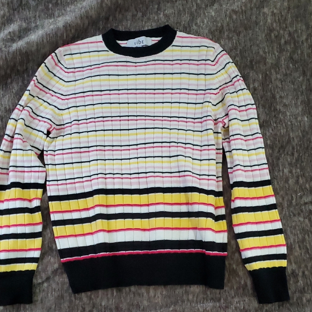 Brand New Vibe Striped Crewneck Sweater - Black, White, Yellow, Red